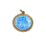 Sterling Silver Blue Enamel St Christopher Travel Charm Pendant Vintage c1970s