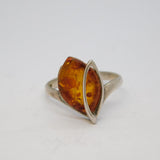 Sterling Silver & Baltic Amber Floral Dress Ring Vintage c1970