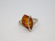Sterling Silver & Baltic Amber Floral Dress Ring Vintage c1970