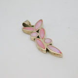 Sterling Silver Dyed Pink Shell Leaf Design Drop Pendant Vintage c1970