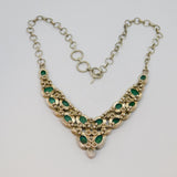 Sterling Silver 14 Faceted Raw Emerald & Pearl Collar Necklace Modern c1990s
