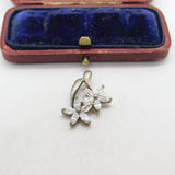 Sterling Silver and Twin Diamante Flowers Charm Pendant Vintage c1970