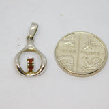 Sterling Silver 2 Garnet Stylised Wishbone Form Charm Pendant Vintage c1970s