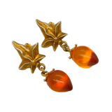 Studio Sterling Silver Gilt & Baltic Amber Drop Stud Earrings Vintage London