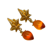 Studio Sterling Silver Gilt & Baltic Amber Drop Stud Earrings Vintage London