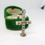Sterling Silver Ball Pattern Cross Charm Pendant Vintage c1970