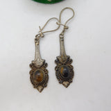 Pair of Sterling Silver Tigers Eye Cabochon Drop Earrings Vintage c1970
