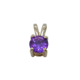 Sterling Silver Round Amethyst Solitaire Charm Pendant Modern c1990s