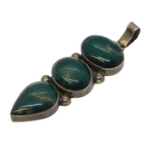 Sterling Silver Mounted Large Green Hardstone Drop Pendant Vintage c1970s