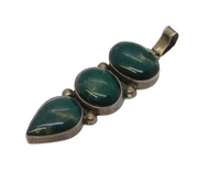 Sterling Silver Mounted Large Green Hardstone Drop Pendant Vintage c1970s