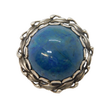 Sterling Silver Mounted Glazed Ceramic Ruskin Style Brooch Vintage c1950s