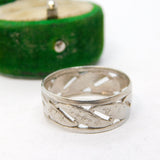 Sterling Silver Leaf Pattern Dress Ring Vintage c1970 Size Q 1/2 UK
