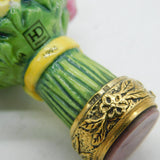 Boxed Halcyon Days Sterling Silver Gilt & Ceramic Floral Seal Vintage London