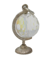 Sterling Silver Crystal Glass Globe Charm Pendant Vintage c1970
