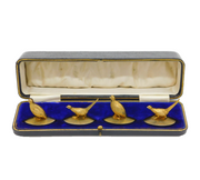 Boxed Set of Sterling Silver Gilt Partridge & Pheasant Menu Holders Antique
