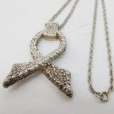Studio Sterling Silver Large Textured Ribbon Pendant Necklace Vintage London