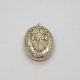 Sterling Silver Floral Relief Pattern Oval Drop Pendant Vintage c1970s