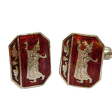 Sterling Silver Red Niello Enamel Pair of Gents Cufflinks Antique c1940 Art Deco