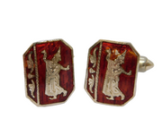 Sterling Silver Red Niello Enamel Pair of Gents Cufflinks Antique c1940 Art Deco