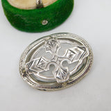 Victorian Sterling Silver Floral Pattern Brooch Pin Antique c1860