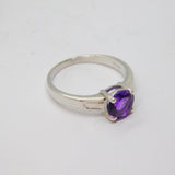Sterling Silver Modernist Amethyst Solitaire Dress Ring Vintage c1970 Size L