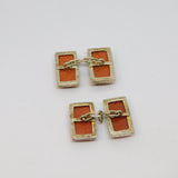 Pair Of Sterling Silver Goldstone Rectangle Chain Link Cufflinks Vintage c1990