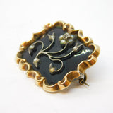 Georgian 12ct Gold, Black Enamel, Pearl & Diamond Mourning Brooch Antique