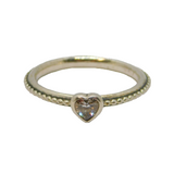 Sterling Silver Crystal Heart Beaded Pattern Stacking Ring Modern c2010 Size L