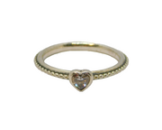 Sterling Silver Crystal Heart Beaded Pattern Stacking Ring Modern c2010 Size L
