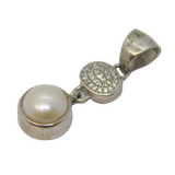 Sterling Silver Cultured Pearl & Paste Set Drop Charm Pendant Vintage c1970
