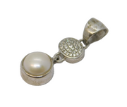 Sterling Silver Cultured Pearl & Paste Set Drop Charm Pendant Vintage c1970