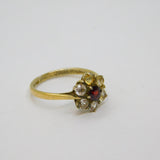 Sterling Silver Gilt Red, Yellow & White Paste Cluster Ring Vintage c1970 Size K