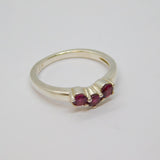 Sterling Silver Triple Pink Topaz Wishbone Ring Vintage c1970 Size L