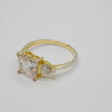 Sterling Silver Gilt Paste Heart & Square Dress Ring Vintage c1970 Size S 1/2