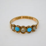 Victorian 9ct Rose Gold, Turquoise & Pearl Dress Ring Antique 1899 Birmingham