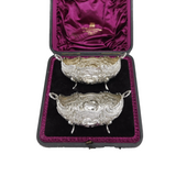Scottish Victorian Boxed Pair of Sterling Silver Floral Bowls Antique Glasgow
