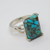 Sterling Silver Turquoise Pillow Cut Statement Ring Vintage c1970 Size N 1/2