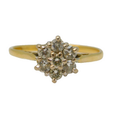18ct Yellow Gold Brilliant Cut Diamond Floral Cluster Ring Vintage 1982