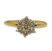 18ct Yellow Gold Brilliant Cut Diamond Floral Cluster Ring Vintage 1982