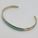 Sterling Silver MKL Zuni Turquoise Inlay Handmade Cuff Bangle Vintage c1970