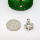 Sterling Silver Green & Clear Crystal Set Flower Charm Pendant Vintage c1970