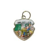 .900 Silver 'Bruxelles' Enamel Shield Travel Souvenir Charm Vintage c1970s