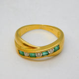 18ct Yellow Gold, Emerald & Diamond Set Crossover Ring Vintage c1970