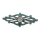 Austro-Hungarian Sterling Silver, Moonstone & Turquoise Brooch Antique