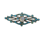 Austro-Hungarian Sterling Silver, Moonstone & Turquoise Brooch Antique