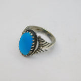 Sterling Silver Turquoise Cabochon Oval Signet Band Ring Vintage c1970 Size S