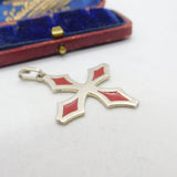 Sterling Silver & Red Enamel Set Cross Pendant Vintage 1990 Sheffield