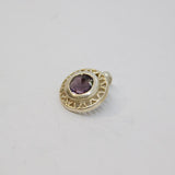 Sterling Silver Dainty Faceted Amethyst Set Button Charm Pendant Vintage c1970