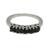 Sterling Silver 5 Black Obsidian Half Eternity Ring Vintage c1970 Size M 1/2