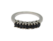 Sterling Silver 5 Black Obsidian Half Eternity Ring Vintage c1970 Size M 1/2